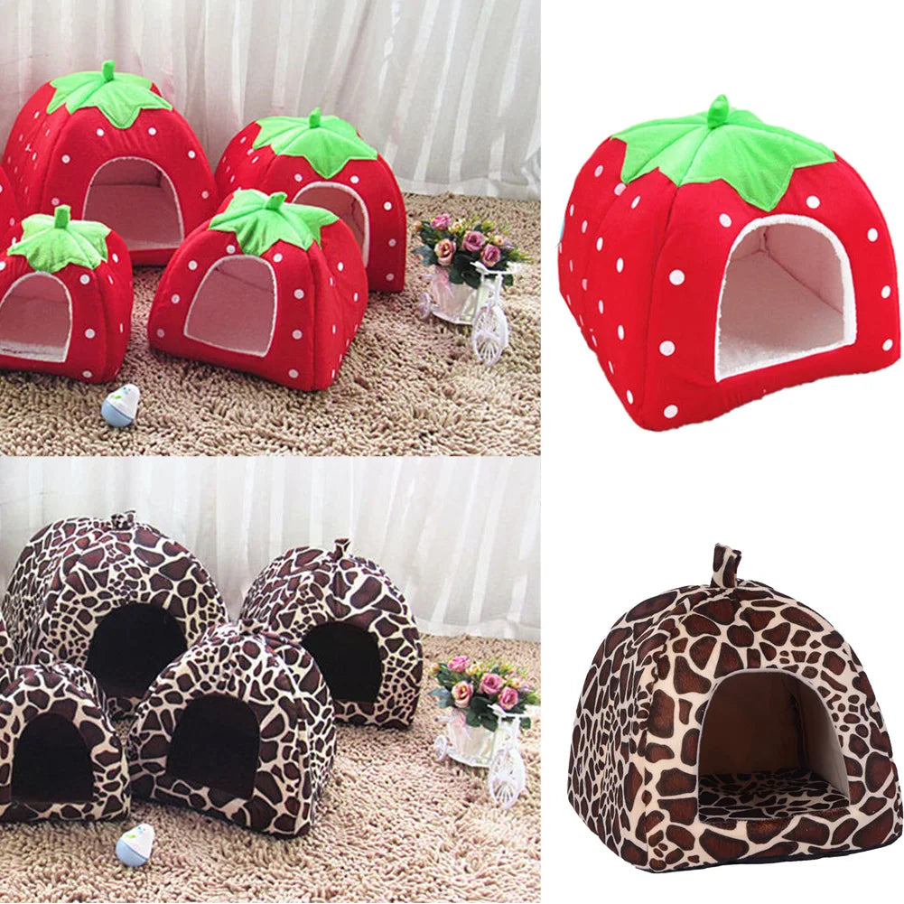 Strawberry Shaped Pet House – Soft Dog & Cat Bed Tent for Small Pets