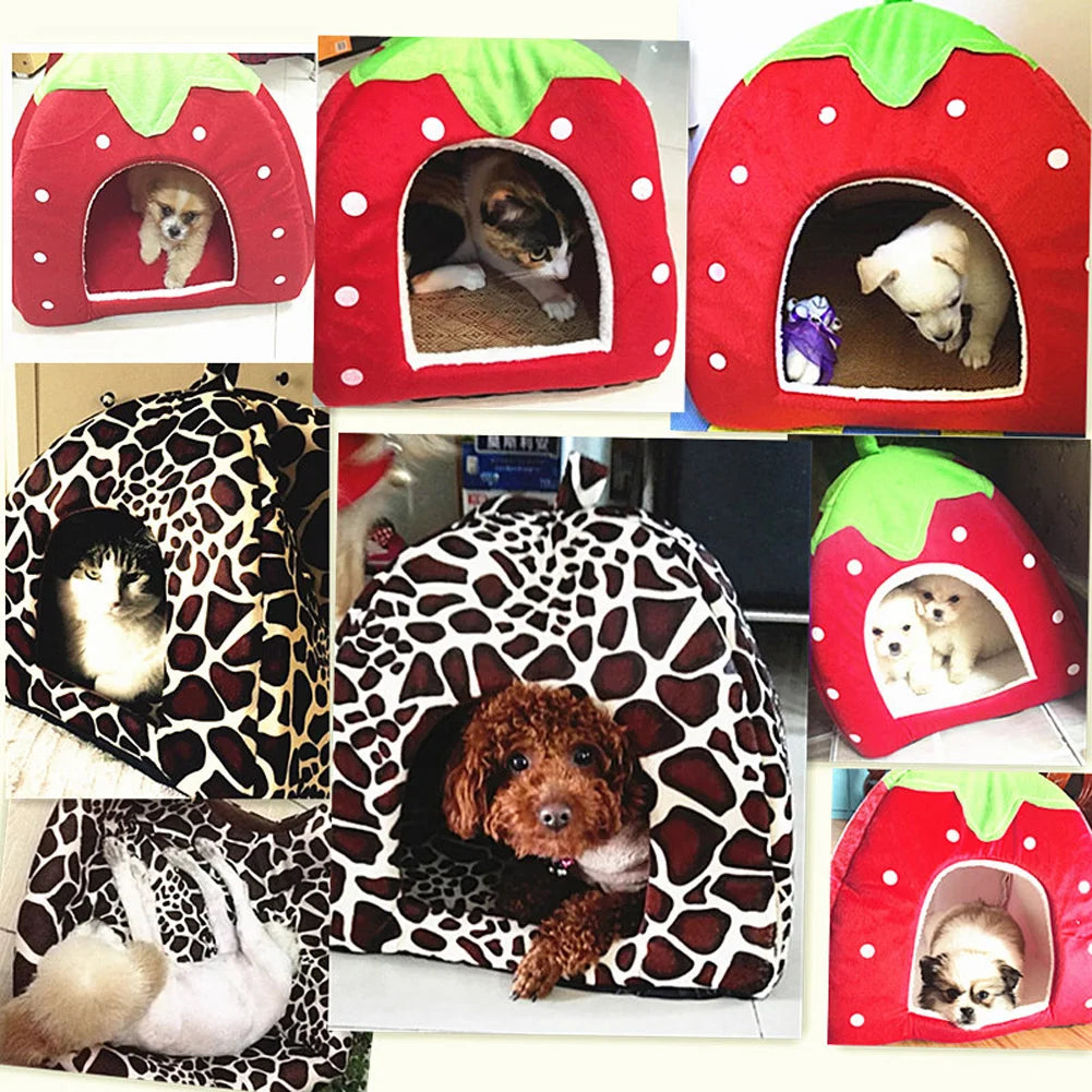 Strawberry Shaped Pet House – Soft Dog & Cat Bed Tent for Small Pets