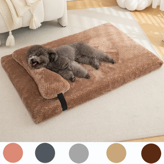 Warm Calming Dog Bed with Pillow – Fluffy Plush Pet Mat with Removable Washable Cover for Dogs & Cats