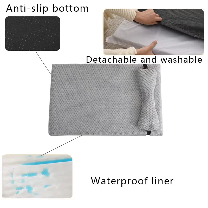Warm Calming Dog Bed with Pillow – Fluffy Plush Pet Mat with Removable Washable Cover for Dogs & Cats