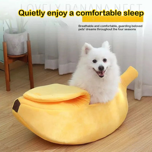 Banana Shaped Pet Bed – Cozy Winter Dog & Cat Bed, Semi-Closed Design for Small Pets