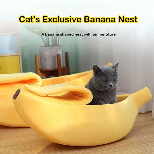 Banana Shaped Pet Bed – Cozy Winter Dog & Cat Bed, Semi-Closed Design for Small Pets