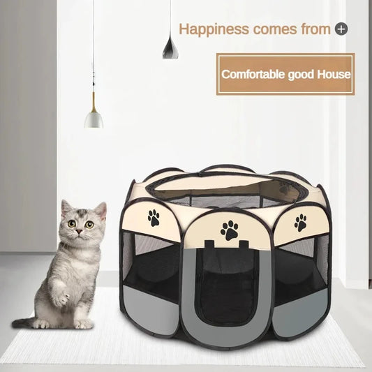 Foldable Pet Tent & Playpen – Portable Cat House & Dog Kennel, Durable Oxford Cloth, Octagonal Design