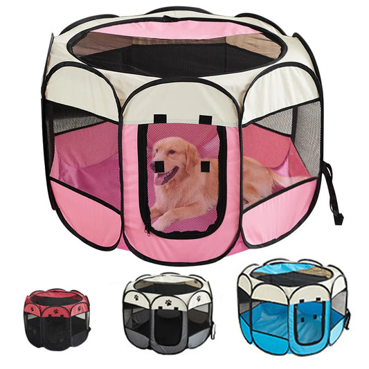 Foldable Pet Tent & Playpen – Portable Cat House & Dog Kennel, Durable Oxford Cloth, Octagonal Design